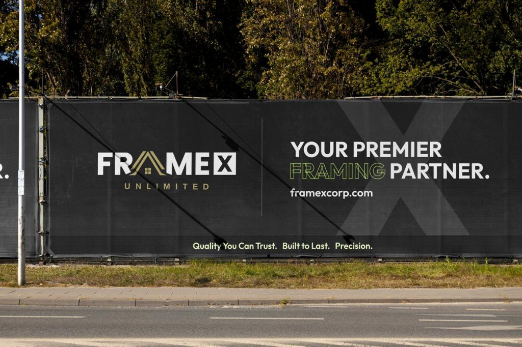 FrameX Unlimited fence banner, "Your premier framing partner"